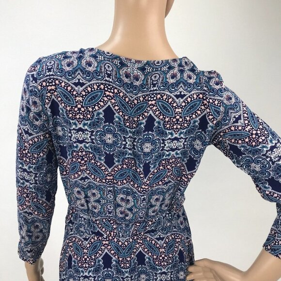 EXPRESS Boho Paisley Print Long Sleeve Belted V-Neck‎ Mini A-line Dress 70s - Picture 6 of 7